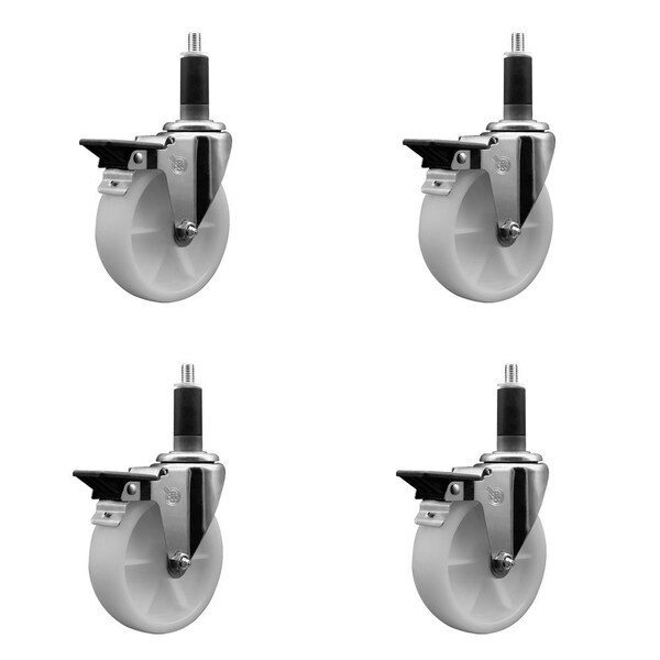 Service Caster 5'' Nylon Swivel 1-1/8'' Expanding Stem Caster Set with Brake, 4PK SCC-EX20S514-NYS-PLB-118-4 - main